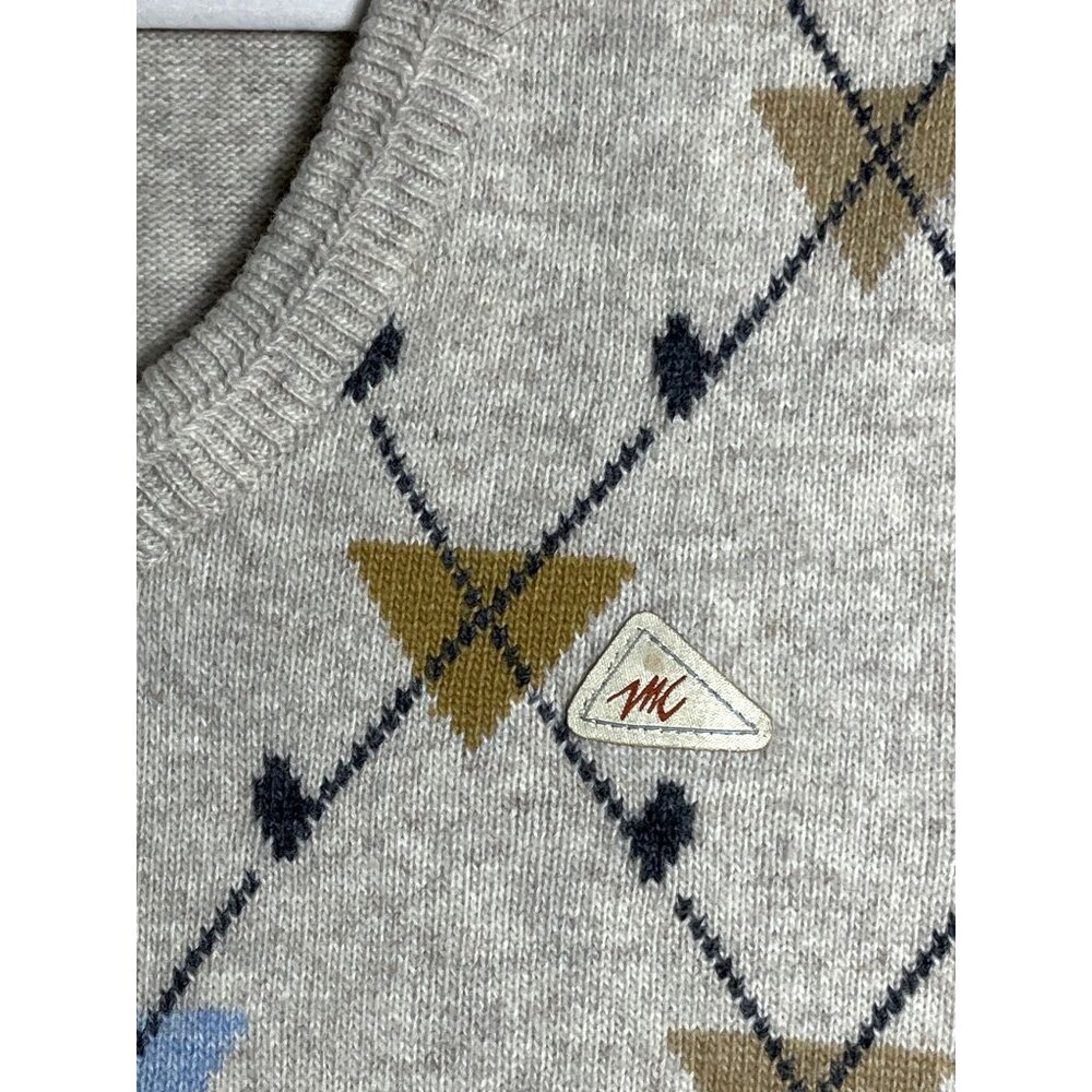 Monte Carlo Collection Argyle Lambswool Sweater Vest Beige Unisex Preppy Mens 42 - Picture 5 of 8